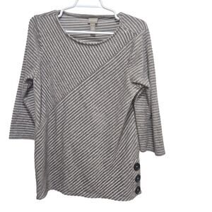 Chico’s Striped Asymmetrical Button Hem Top Size 1 Medium